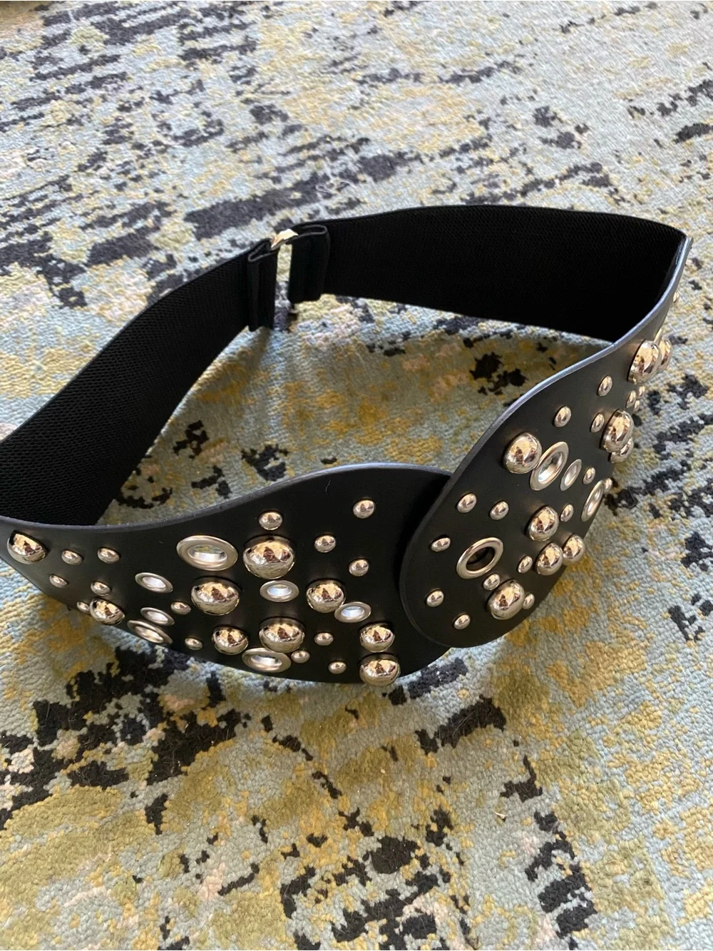 Studded Black Wide Waist Belt - Fashion Accessory